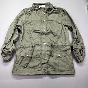 Jade & Ivory Women Full Zip Utility Jacket M Embroidered Army‎ Green Rhinestone